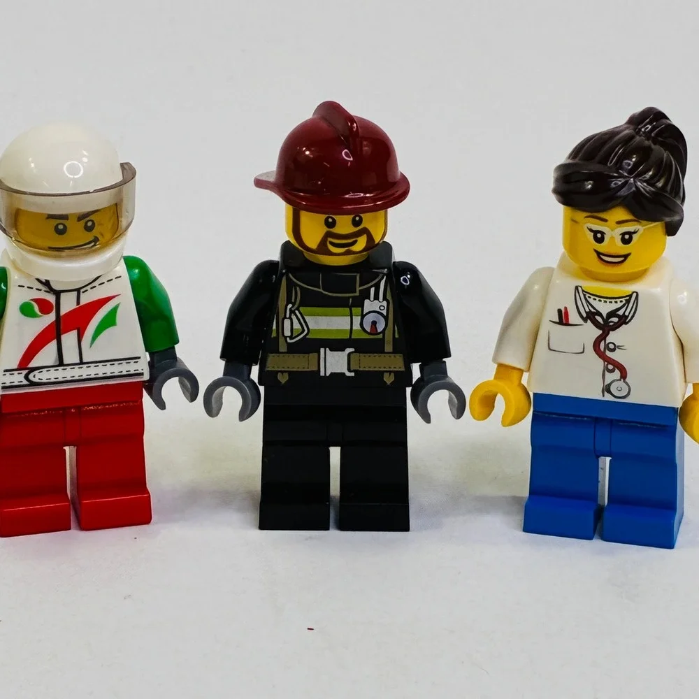 Lego Minifigure Lot 4pc City Firefighter Doctor Race Car Driver Penguin Figures